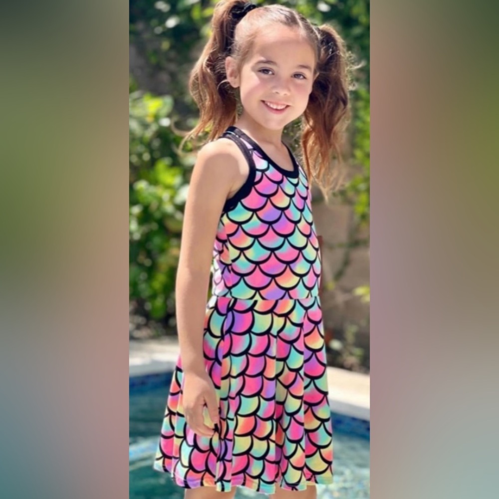 Pixielane Colorful Tie-Dye Mermaid Scales Racer Back Tank Dress 2T NWT